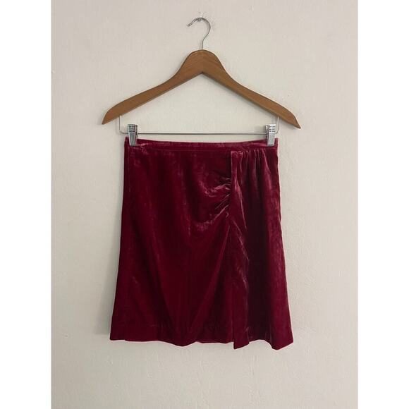 Anthropologie Skirt 2 Montie Crushed Velvet Mini Ruched Festival Grunge Burgundy - Picture 3 of 8